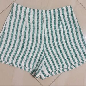 Vici Green & White Vertical Stripe High-Waist Knit Shorts